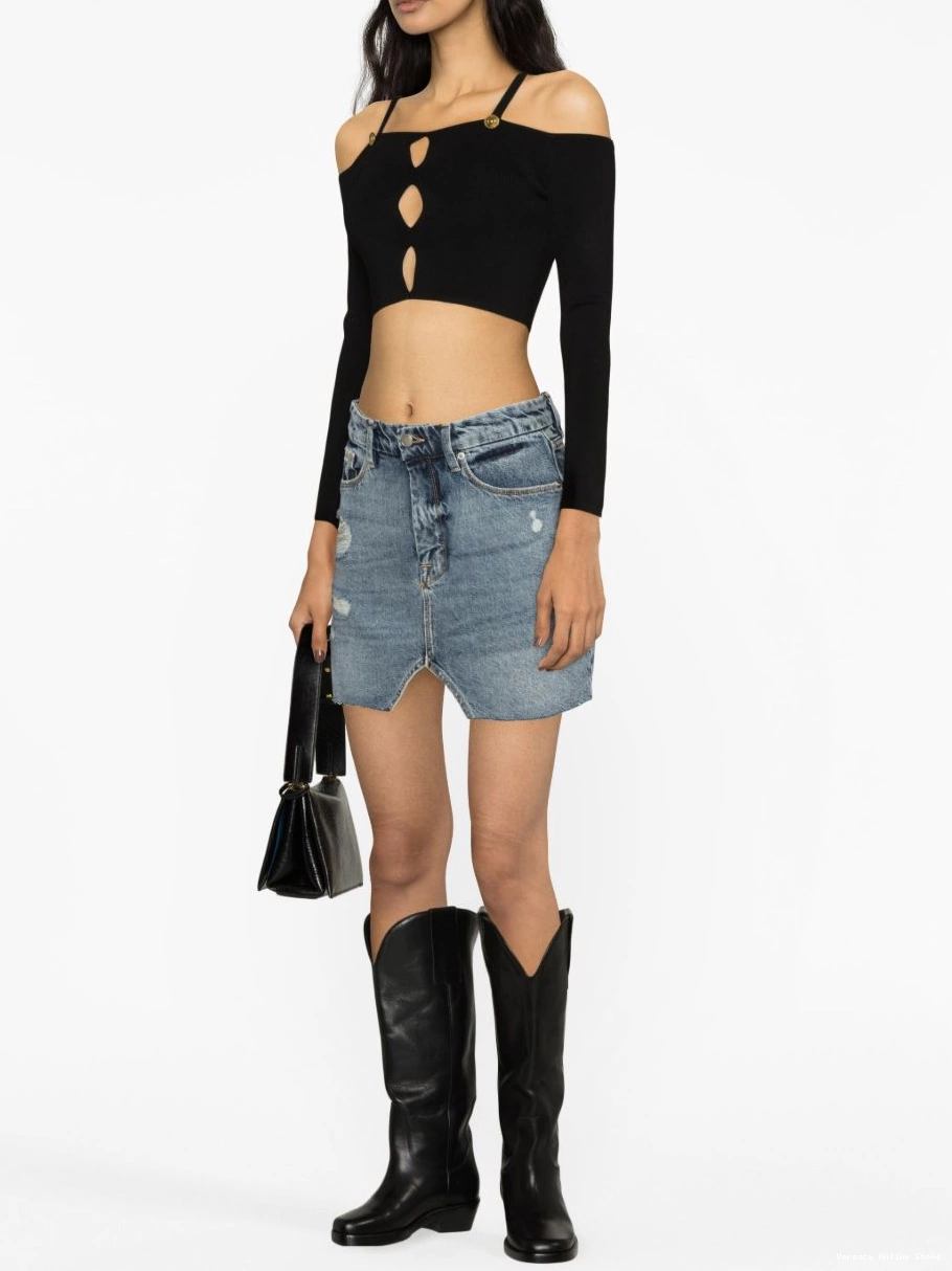 Affordable top Versace Women ribbed-knit Jeans Couture cut-out cropped 0820